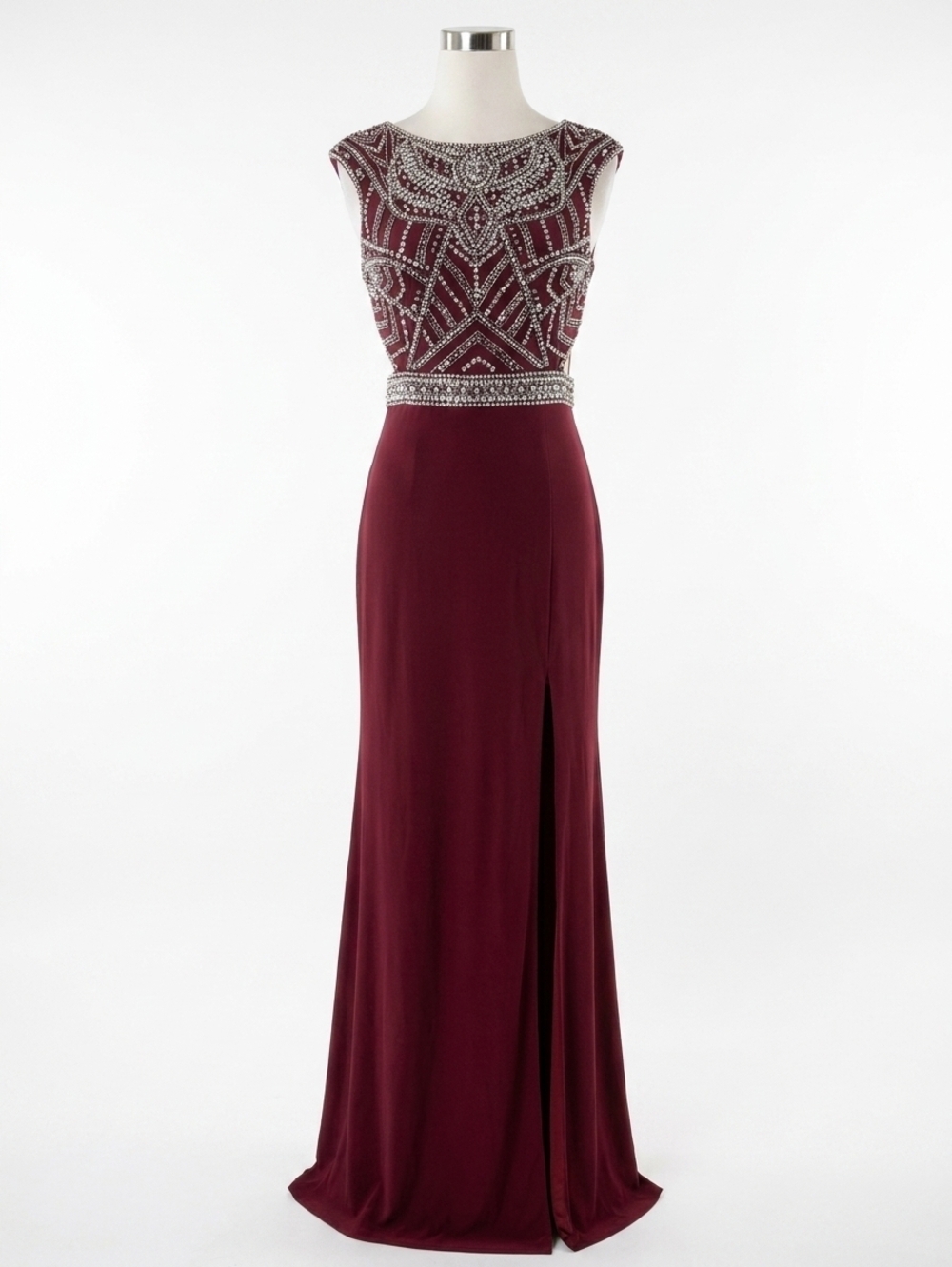 NEW MAC DUGGAL beaded bodice jersey dress in burgundy